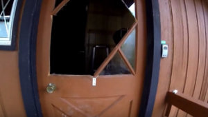 bear break-in damage on front door of tahoe cabin